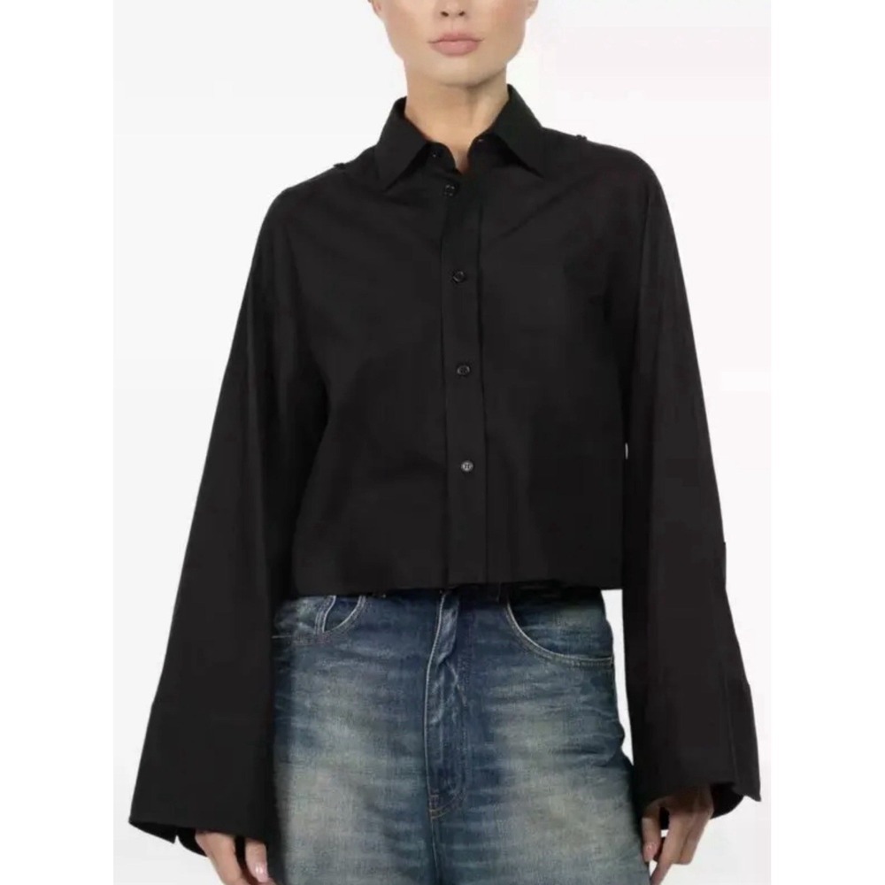Maison Margiela Black cotton Cropped Button Down shirt Sz 38/6 Wide Sleeve